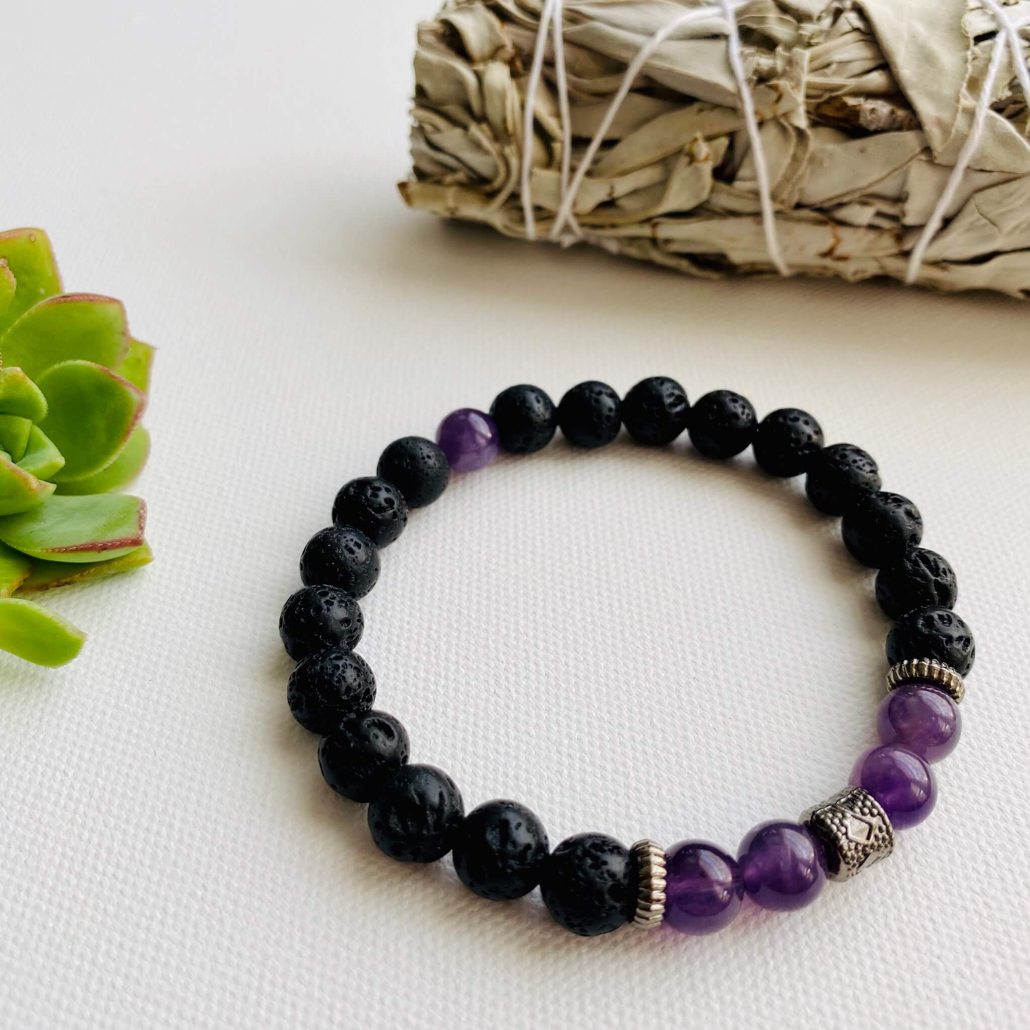 Lavender Aromatherapy Bracelet - handmade artisan jewelry with volcanic  lava stone and natural amethyst. Pair with our Organic Lavender Essential  Oil.